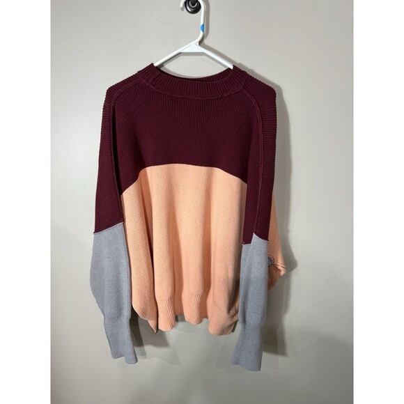 FREE PEOPLE Easy Street Oversized Sweater Color Block In Peach Combo Size Small - Picture 2 of 9
